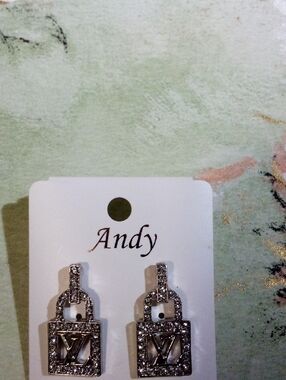 Crystal-Embellished Silver Lock Drop Earrings